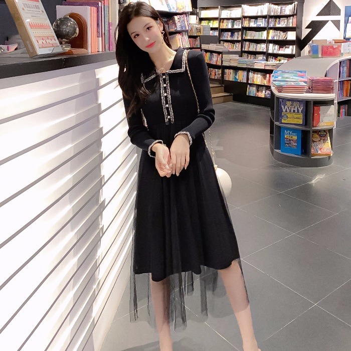 ワンピース ドレス ロングワンピース フレアワンピ チュール シフォン パイピング ニットワンピ ハイウエスト 長袖 秋 冬 10代 代 30代 40代 Ptngt0707 Shop Suba