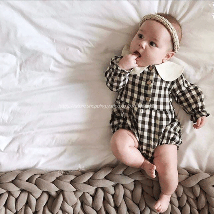 60 90 チェック柄 かわいいロンパース 韓国風 可愛い 男の子 女の子 ベビー 子供服 Q Toworld キュートワールド 子供服 メール便は何点でも送料の合計は280円