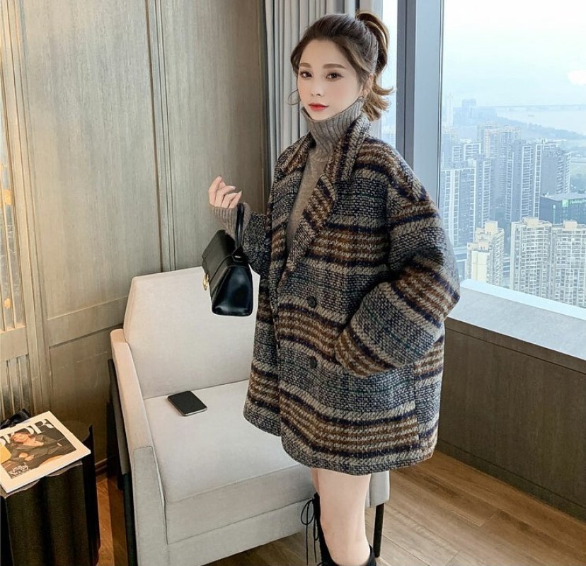 ツイードコート ミドル丈 コート ジャケット チェック ツイード 可愛い 秋 冬 着回し 重ね着 カジュアル フォーマル レディース Ol 大きい Ichain