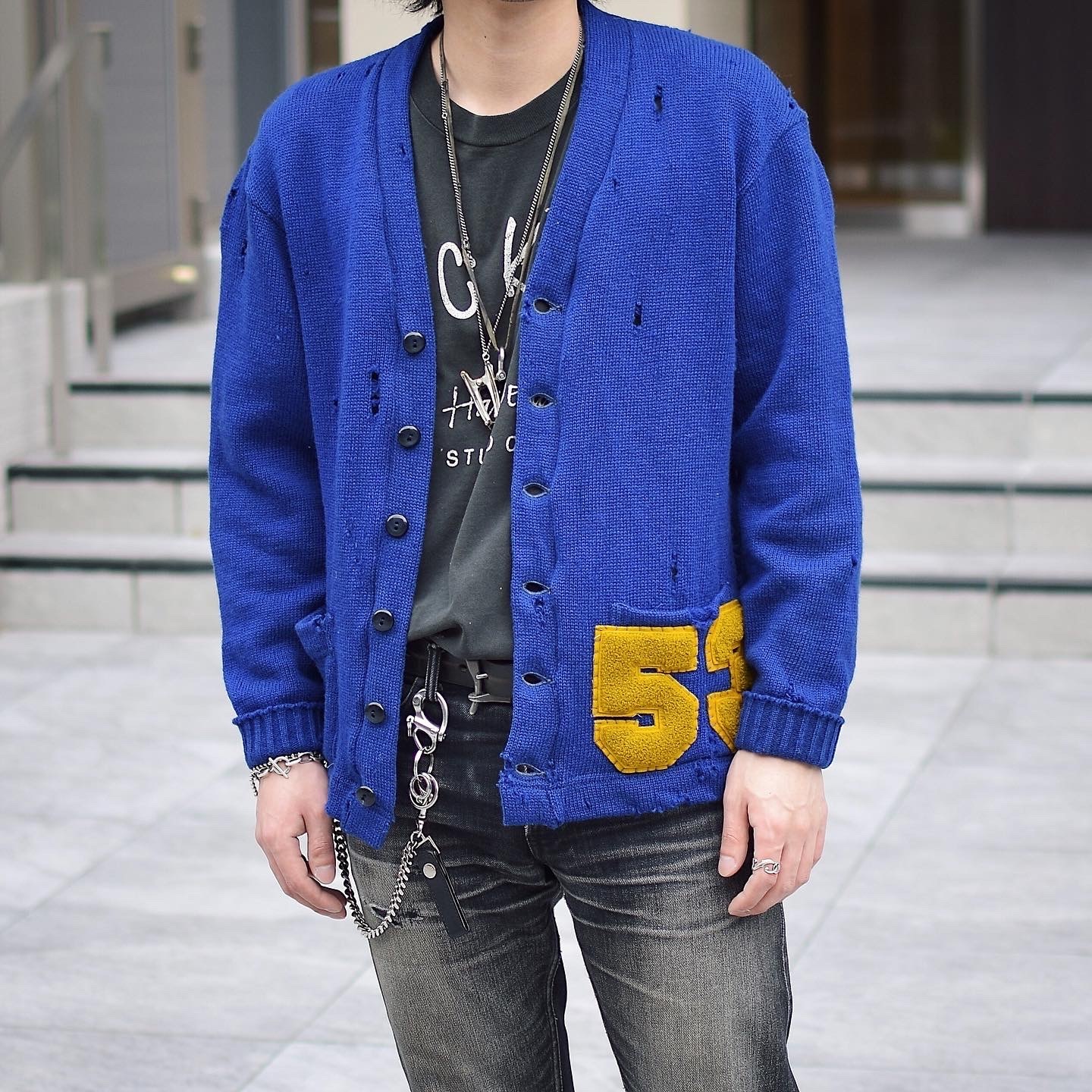 Vintage 50's【Lamb Knit】Grunge Lettered Cardigan の画像 3