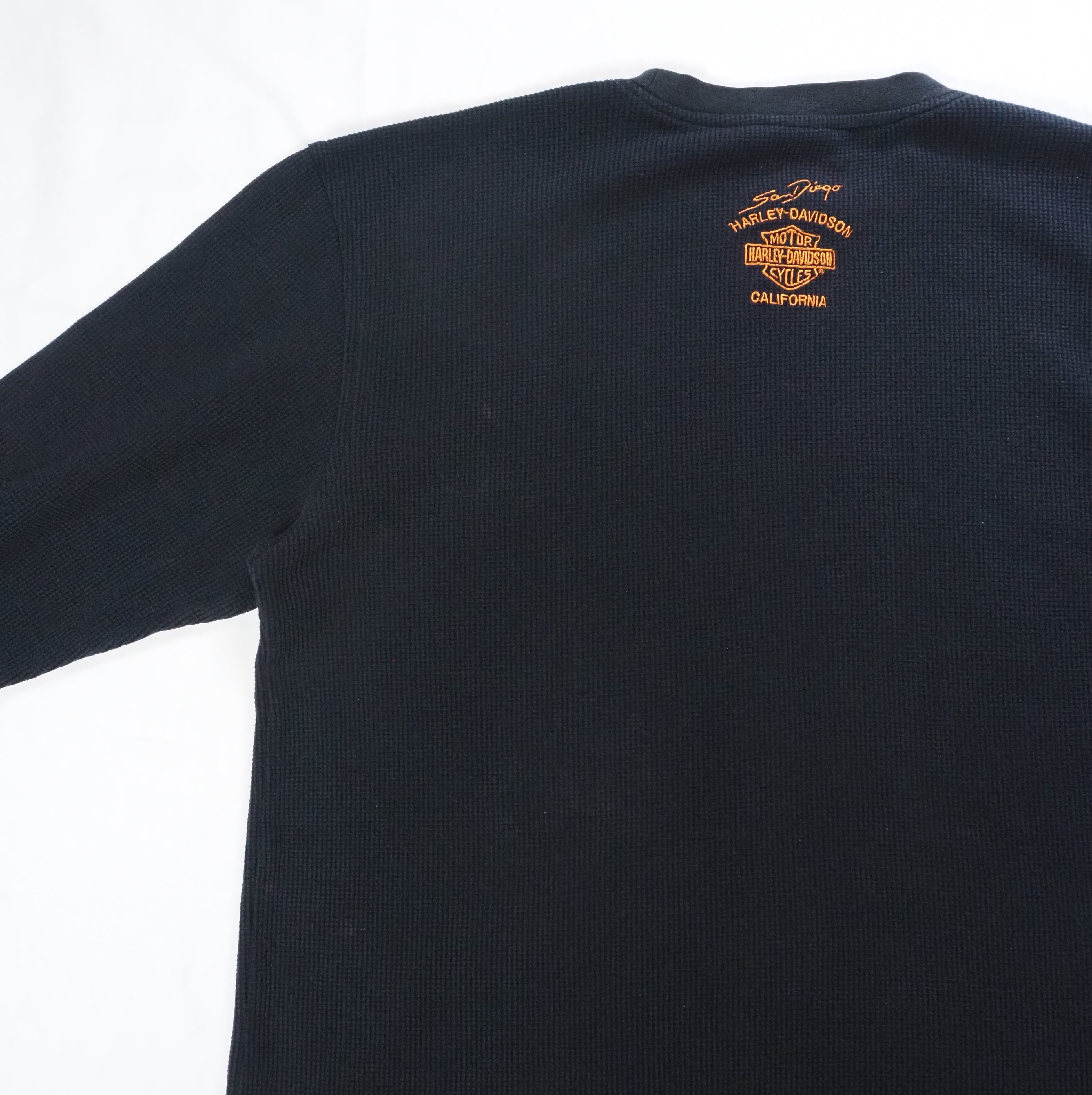 90's Harley Davidson サーマル ロンT ブラック Lサイズ程度 の画像 14