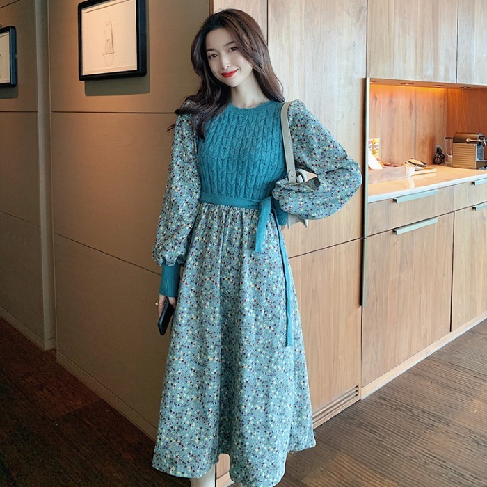 秋新作 ワンピース 秋 ワンピース 冬 ワンピース ロング ワンピース 花柄 ロング ワンピース レディース ロング ロング丈 長袖 ニット ワンピース 韓国 ロングワンピース 黒 秋冬 ワンピース ドッキングワンピース 女子会 デート お呼ばれ Viento