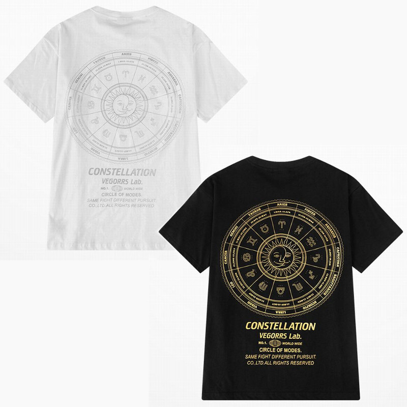 韓国ファッション Tシャツ ユニセックス 半袖 Tシャツ メンズ レディース 太陽 12星座 バックプリント オーバーサイズ 大きいサイズ ルーズ ストリート