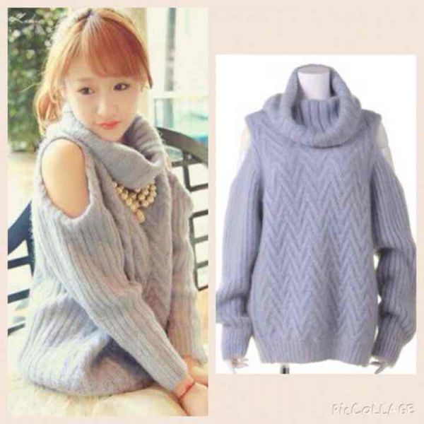 大人気 ここだけ ライトブルー 芸能人 着用 お嬢様 セクシー おフェロ 肩出し ニット Popsite3 レディース メンズ かわいい 可愛い かっこいい 運動 ダイエット アパレル 服 アクセサリーなど