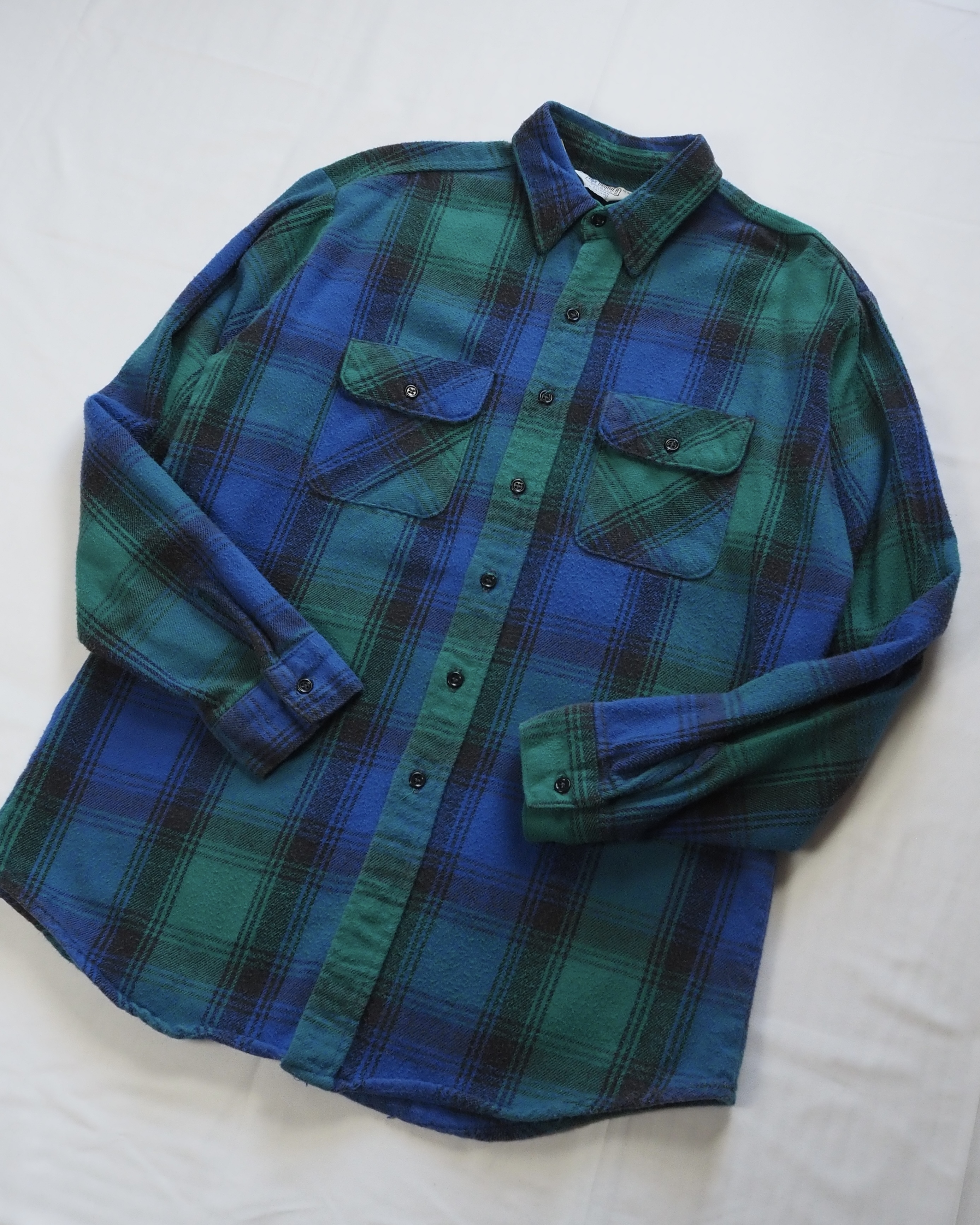 80’s Fivebrother ヘヴィフランネルシャツ Lサイズ ブルー×グリーン の画像 5