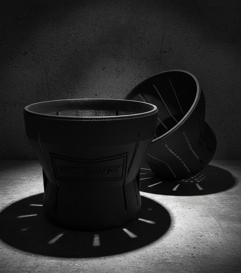 HYDEAWAY MAGAMARU 3Dプリント鉢、メッシュ底とスリット構造が見える2個並びのショット