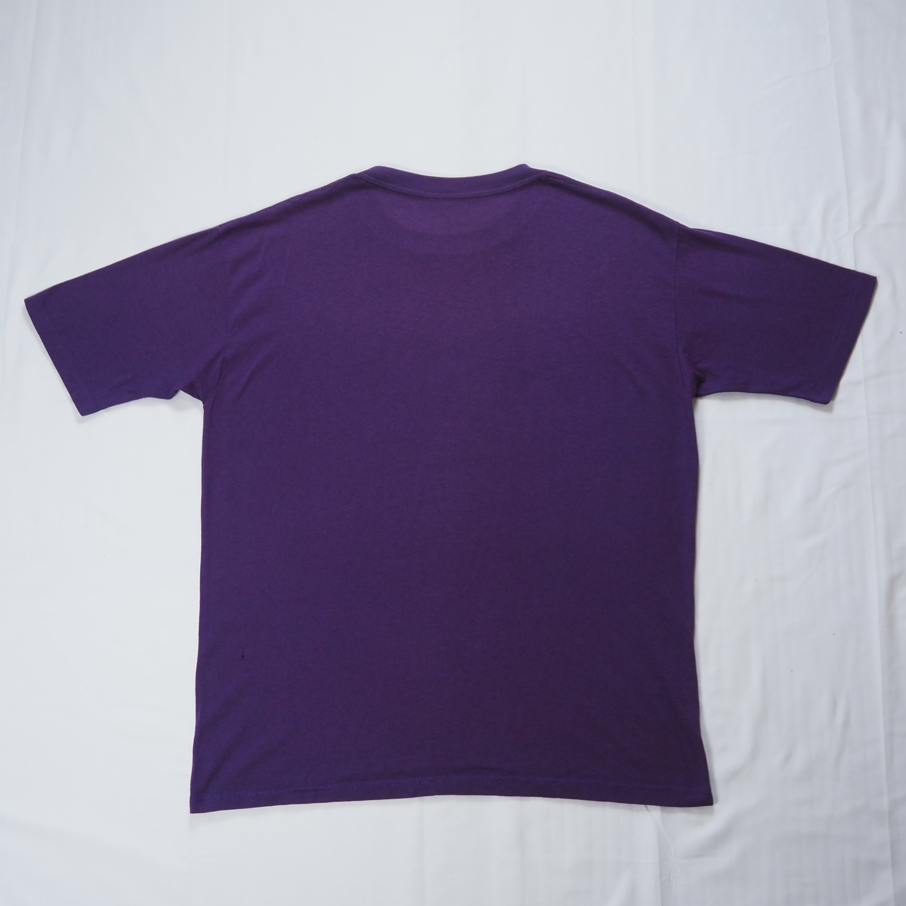 80’s-90’s カレッジTシャツ パープル×イエロー フロッキープリント の画像 10