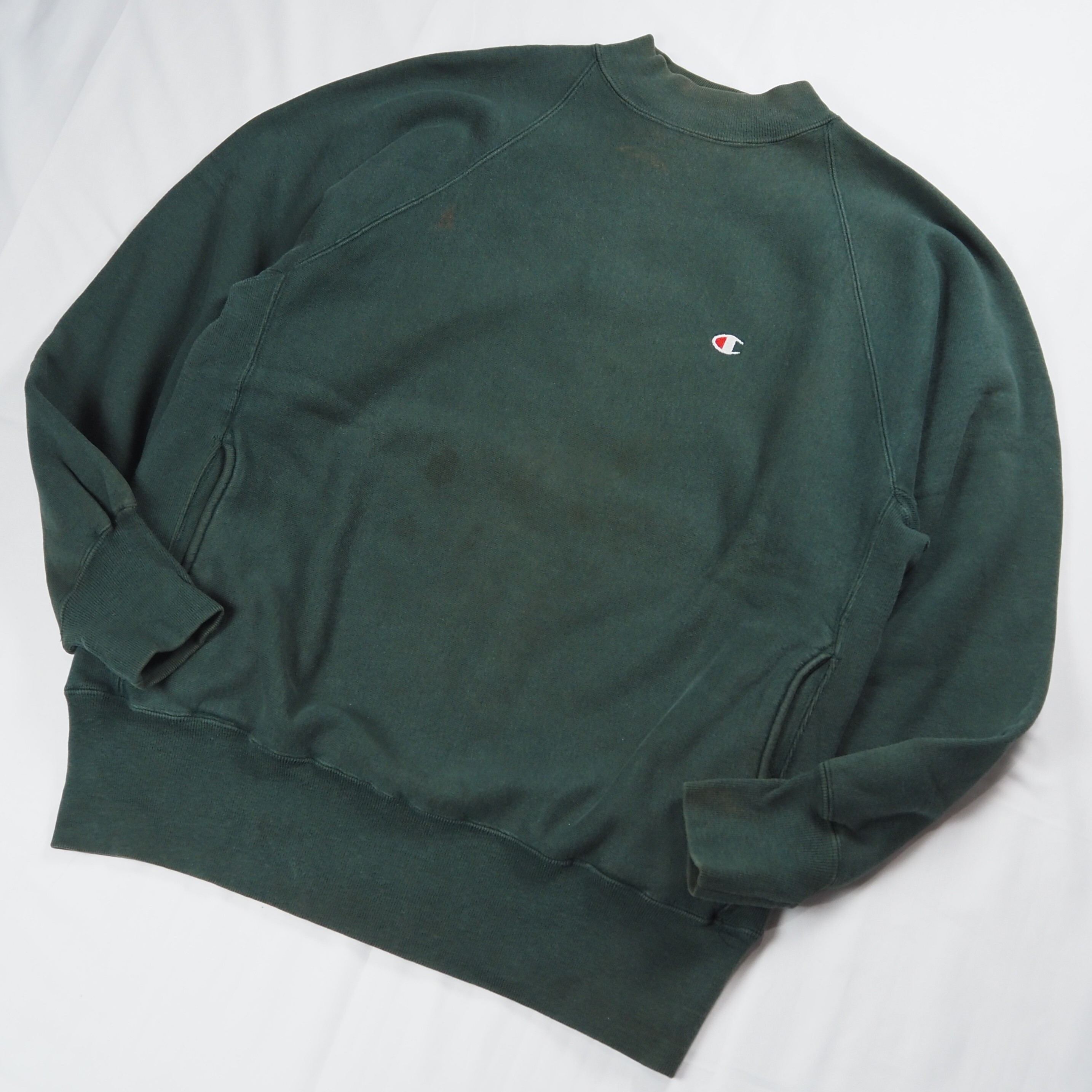 【9/23 20:00入荷】90's Champion リバースウィーブ モックネック XL グリーン の画像 2