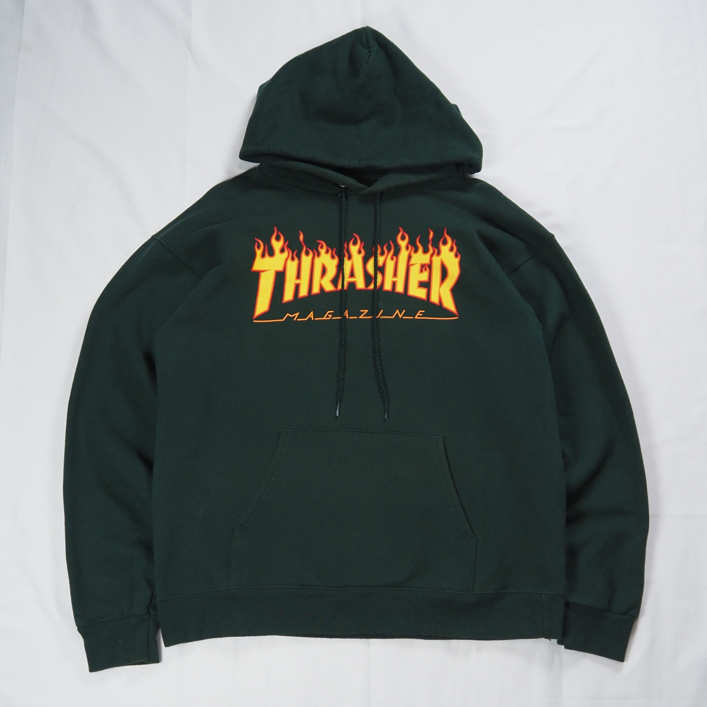 00's Thrasher フーディ フレイムロゴ グリーン Sサイズ
