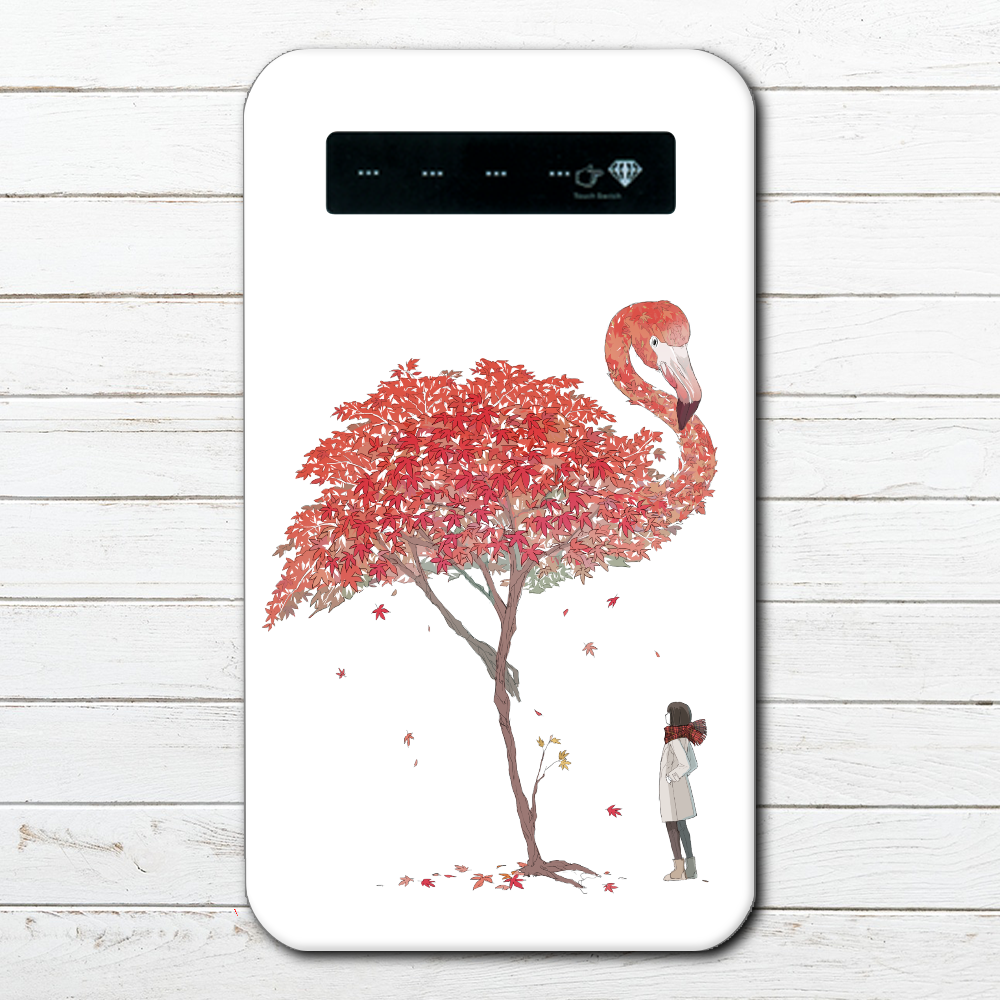 モバイルバッテリー フラミンゴ かわいい おしゃれ 紅葉 Iphone スマホ 充電器 タイトル 精霊鳥 Autumingo 作 嘉村ギミ おしゃれでかわいいiphoneケース スマホケース Tシャツ かっこいいイラストのクリエイターグッズ販売 雑貨屋アリうさ