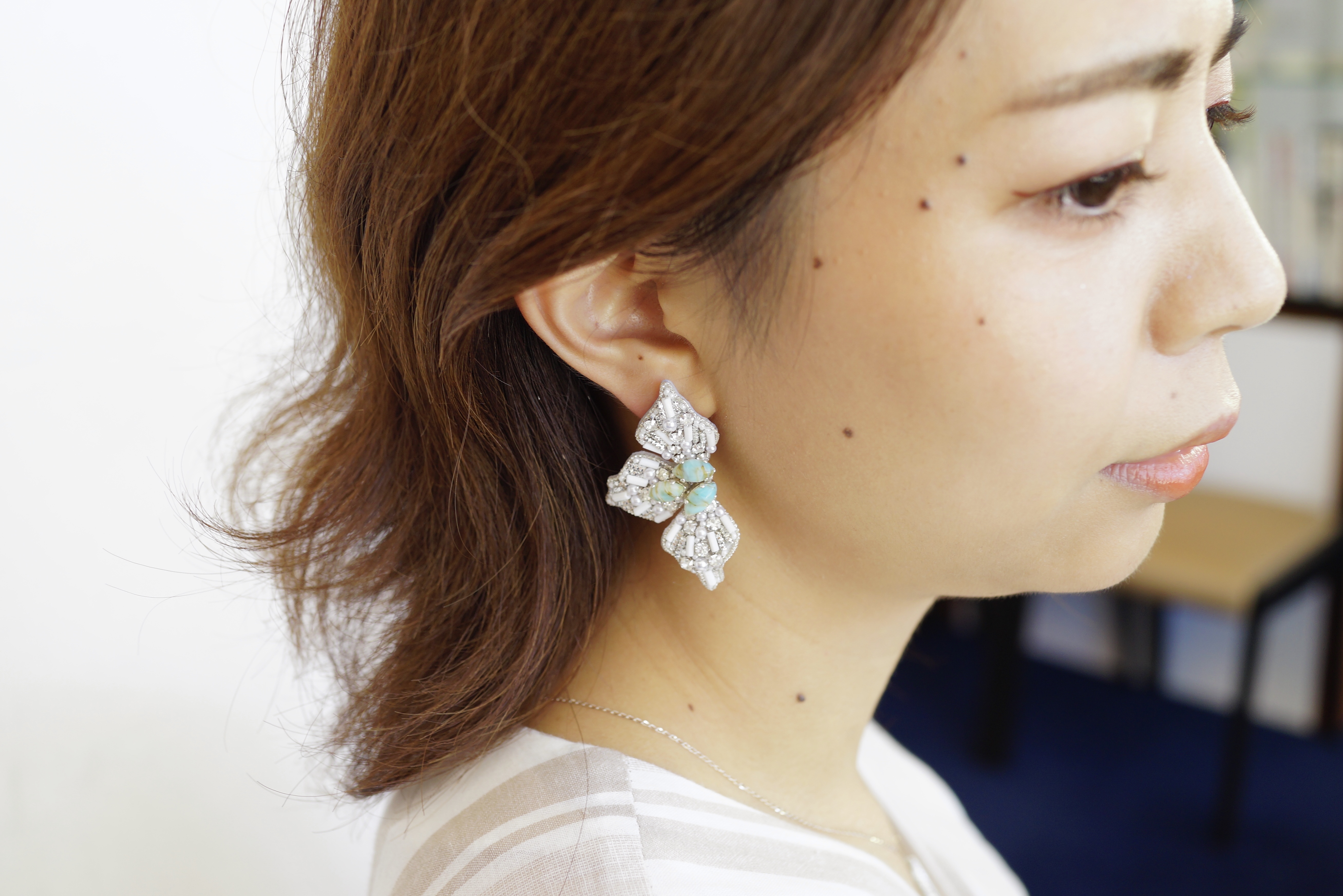 【刺繍ピアス】3petals flowers ✴︎ silver