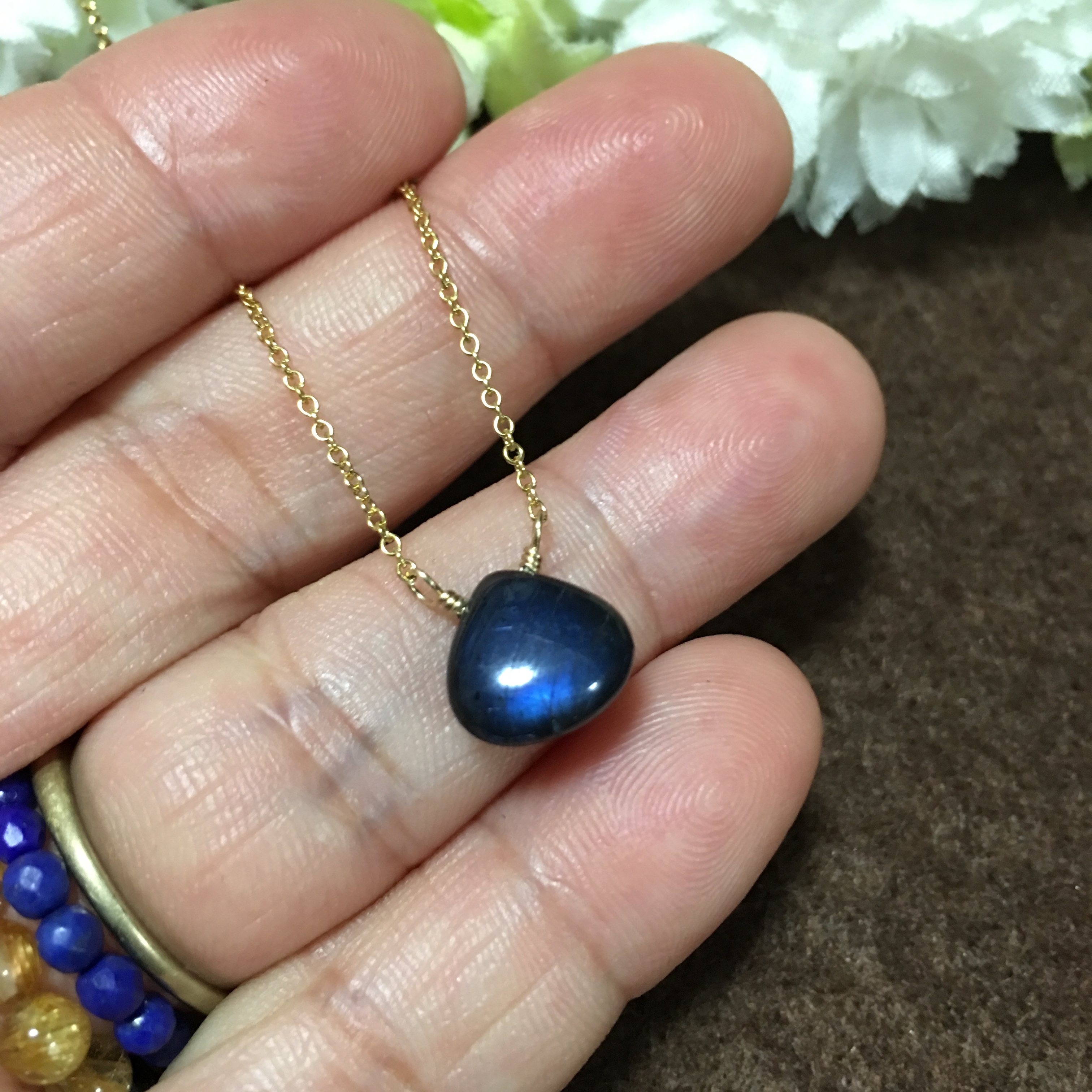 14kgf 魅惑の輝き 10 ブラックラブラドライトのネックレス45 Flower Village Malie