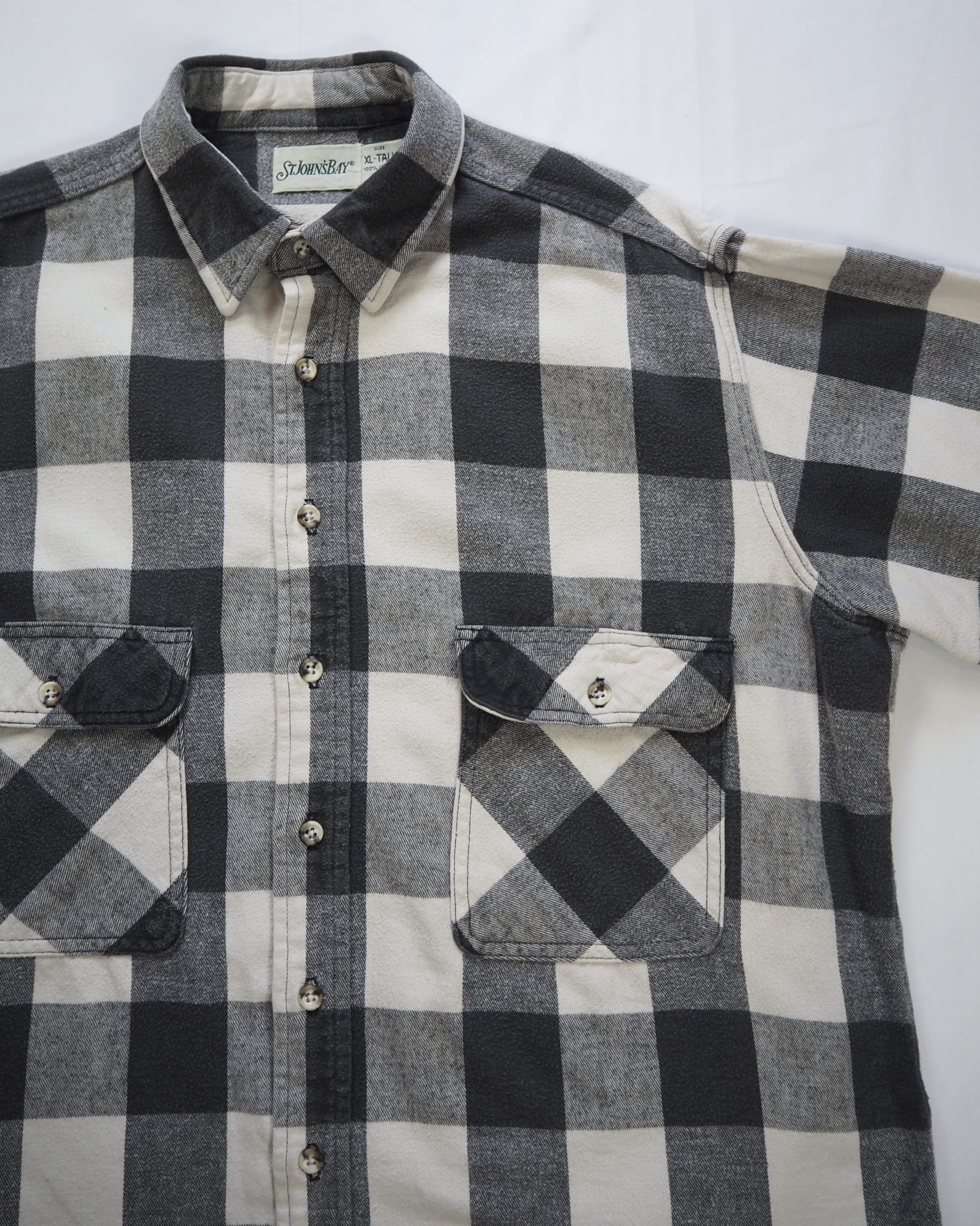 【5/6(水) 20:00入荷】90’s St. John’s Bay フランネルシャツ ブラック×ホワイト の画像 6