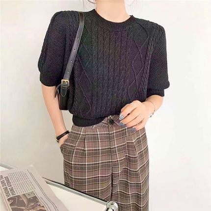 ６色 トップス ニット セーター プルオーバー レディース 春 秋 きれいめ ゆったり 半袖 ゆったり 大きめ 半袖 五分袖 ドルマンスリーブ Uネック ラウンドネック BIGシルエット 裾イン ケー