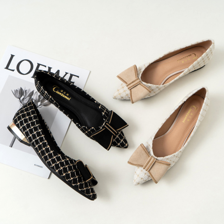 ポインテッドトゥパンプス リボン チェック ローヒール 太ヒール 疲れない 大人可愛い きれいめ フェミニン 秋冬春 デート お出かけ 通勤 オフィス Sh 1284 街角のカフェテラス