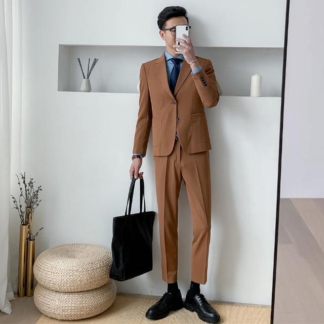 未使用新品 予約販売 メンズ セットアップ スーツ 無地 シングル シック ブラック ブラウン きれいめ 男前 クリアランス売れ済 Ssl Daikyogo Or Jp