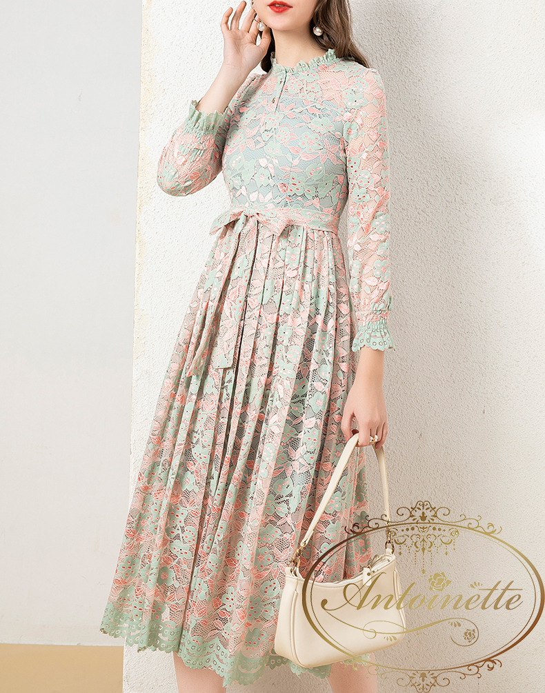ワンピース 花柄 おめかし 上品 レース ミント ピンク レディース Woman Elegant One Piece Flower Ladies Antoinette
