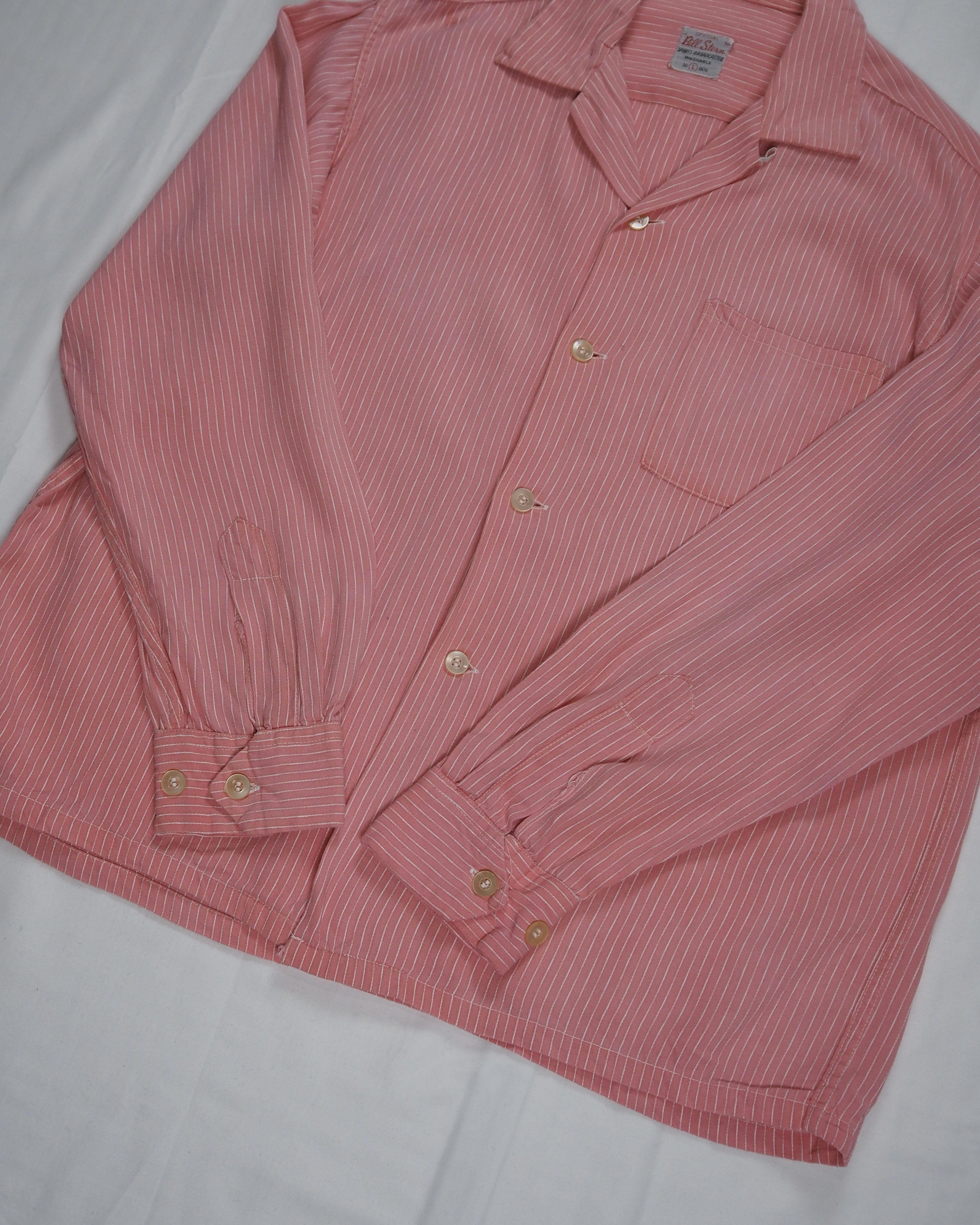 50’s Bill Stern レーヨンシャツ ピンク ストライプ Lサイズ の画像 3