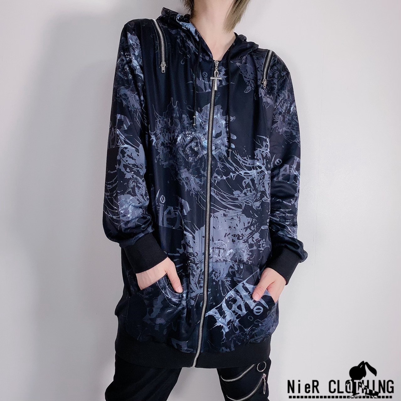 2way Off Shoulder Zip Parka 彼岸花 黒 Nier 2way Off Shoulder Zip Parka 彼岸花 黒 Nier