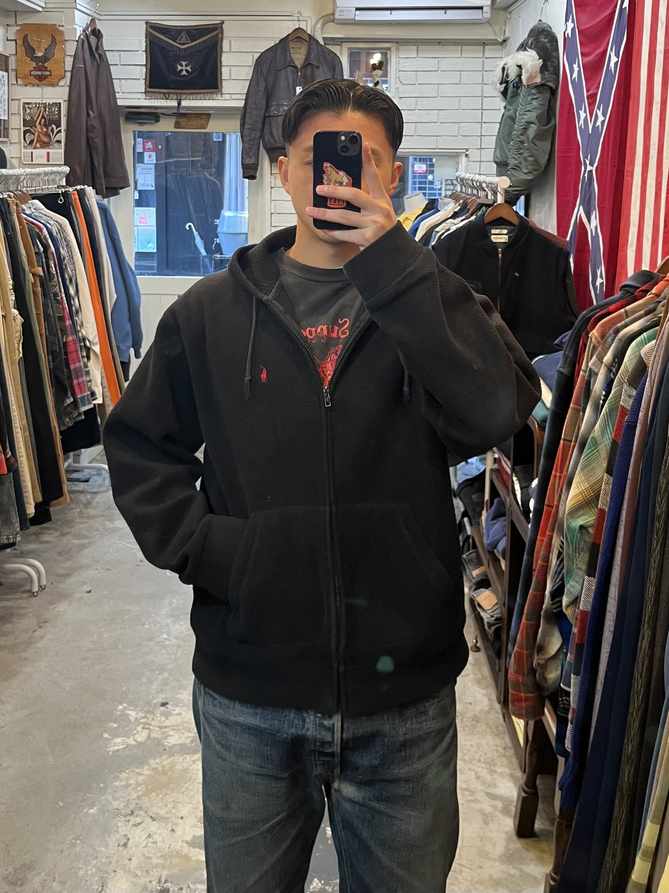 90’s Ralph Lauren フリースジップフーディ ブラック Lサイズ の画像 2
