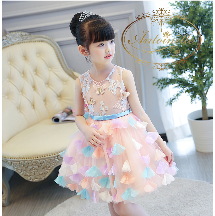 Kids Dress ちょうちょ 刺繍 かわいい 花びら はなびら フレアドレス 子供用 こどもドレス フォーマル セレモニー Antoinette