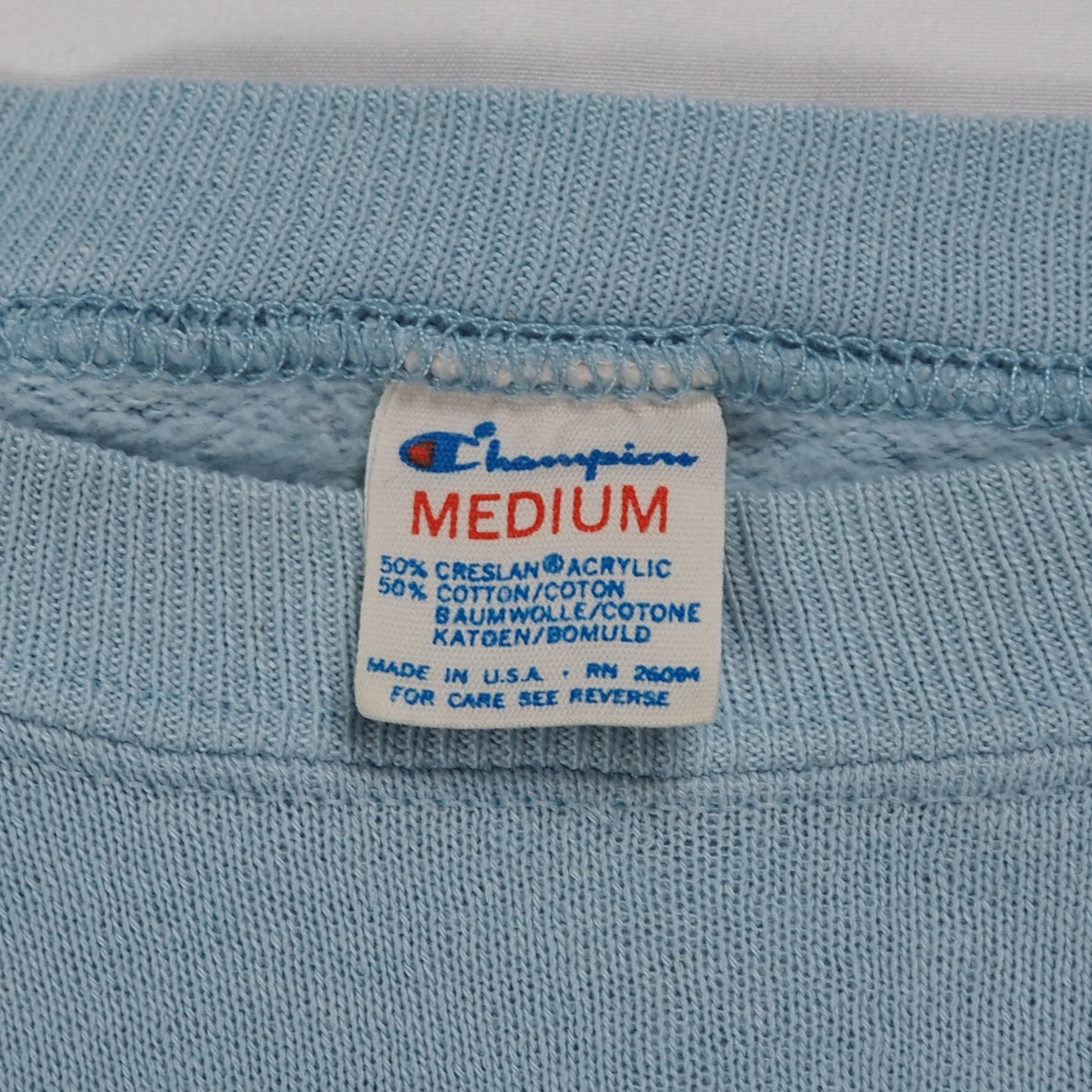 【9/23 20:00入荷】80's Champion カレッジスウェット ライトブルー フロッキープリント の画像 9