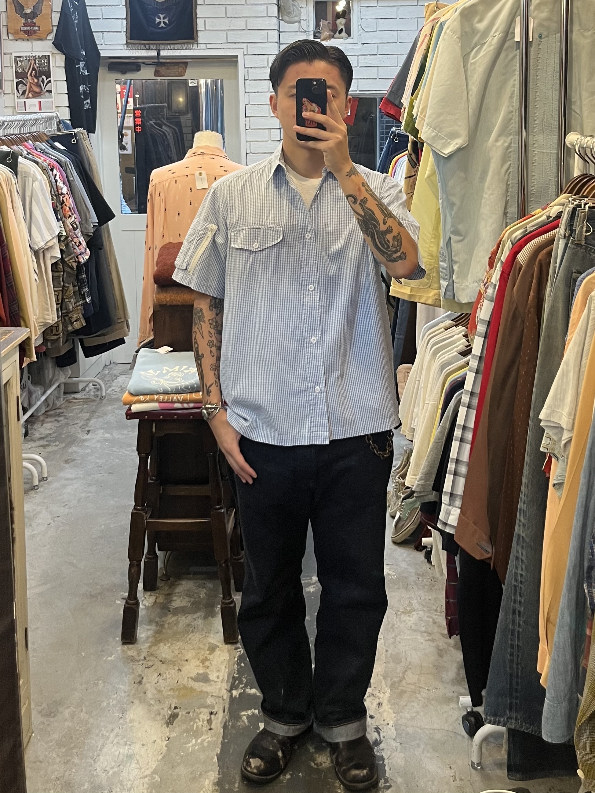 90’s OLD STUSSY 紺タグ 半袖シャツ ライトブルー Mサイズ の画像 4