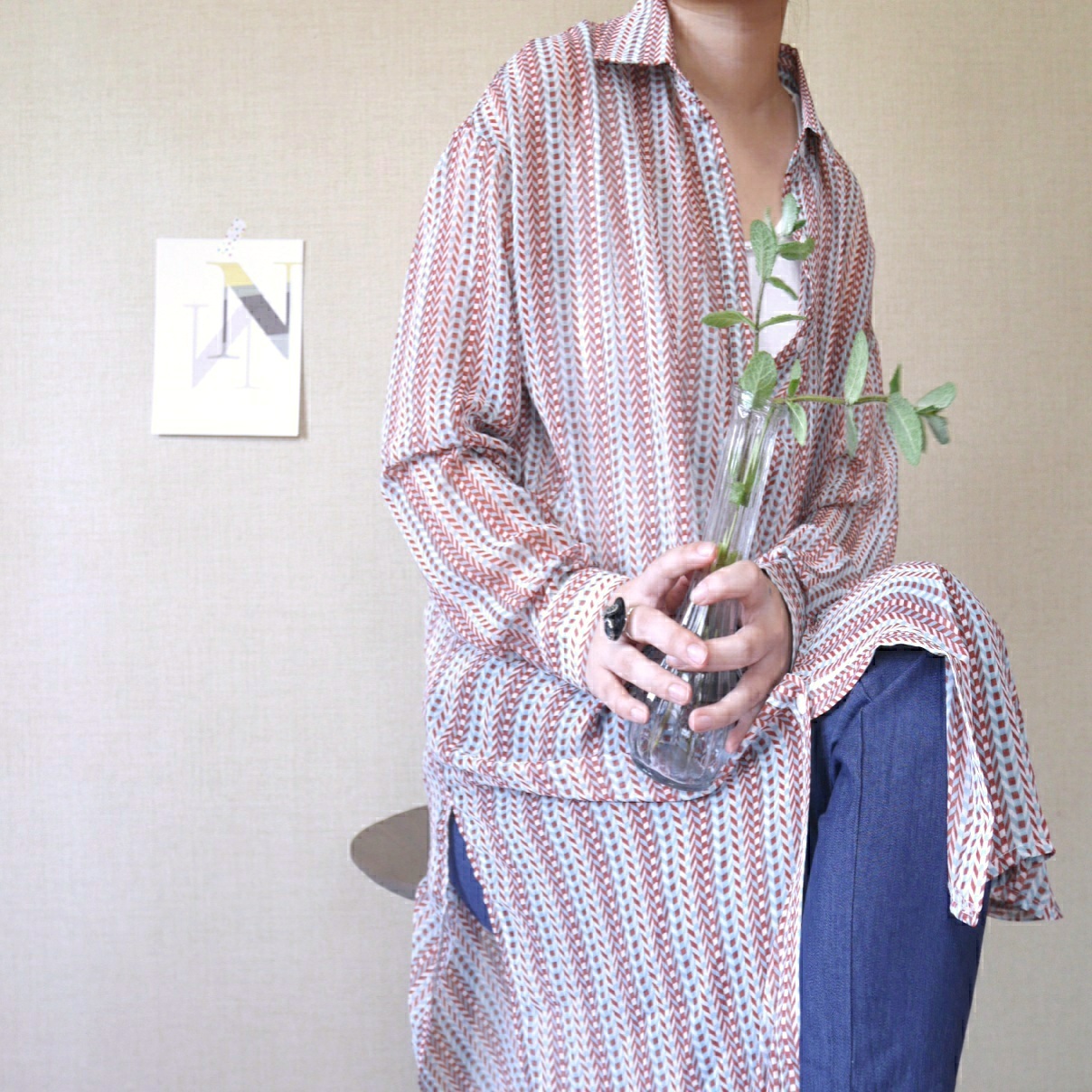 送料無料 即納 羽織にも 柄シースルー3wayシャツワンピース レッド ブラウス カーディガン ガウンワンピース 韓国ファッション N S Box エヌズボックス 韓国ファッション通販