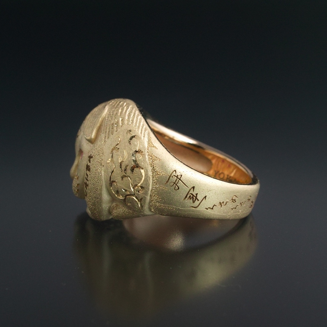 受注制作|犬? 猫? 妖怪指輪 『 すねこすり 』 10金イエローゴールド*ルビー