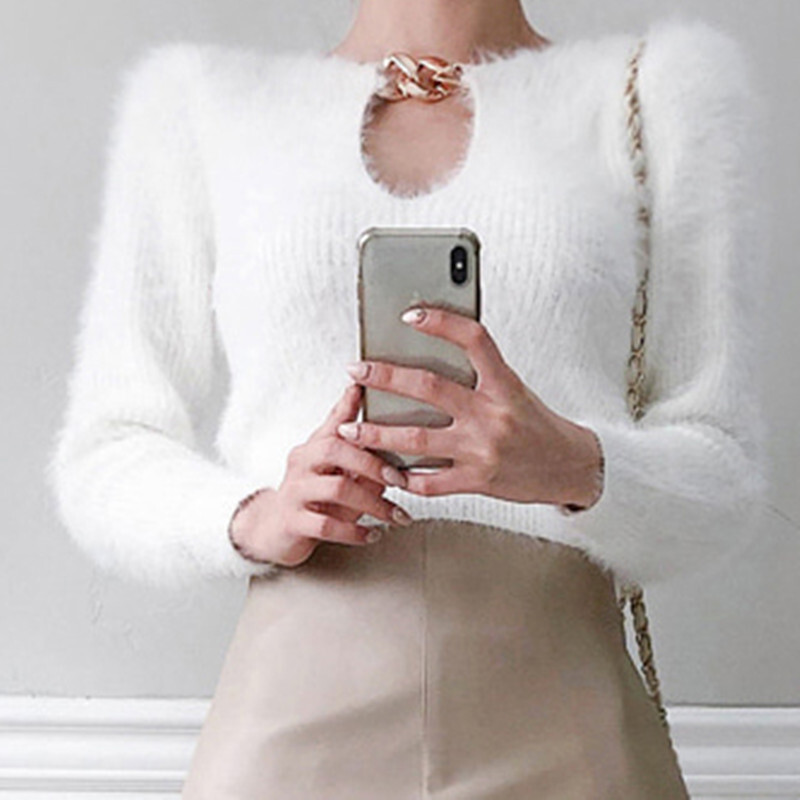 トップス カットソー セーター 白 ニット ラウンドネック セクシー 美人度アップ ホワイト Dresszone