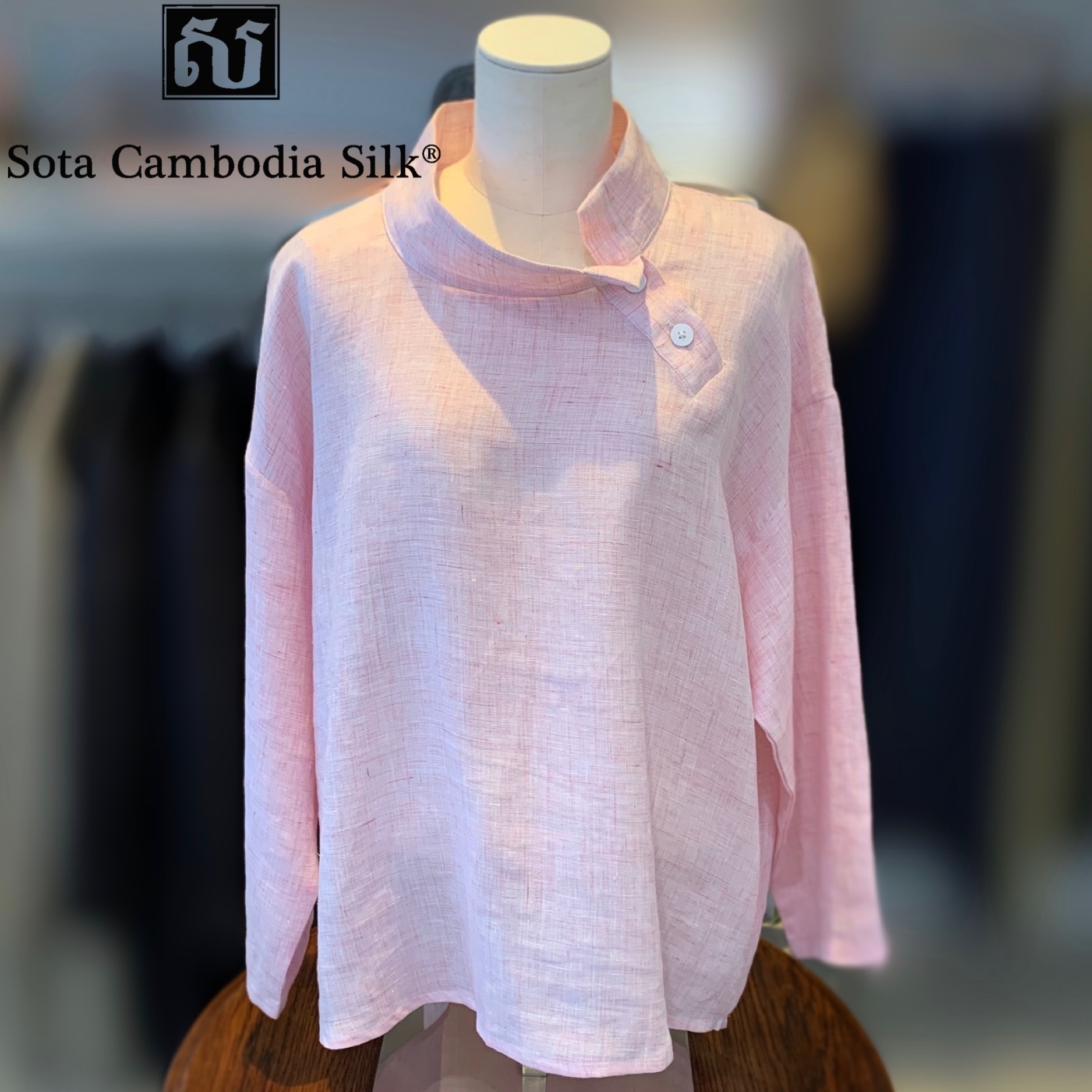 ブラウス 可愛いブラウス 春ファッション 夏ファッション ピンク 母の日 リネン ソウタカンボジアシルク Sota Cambodia Silk