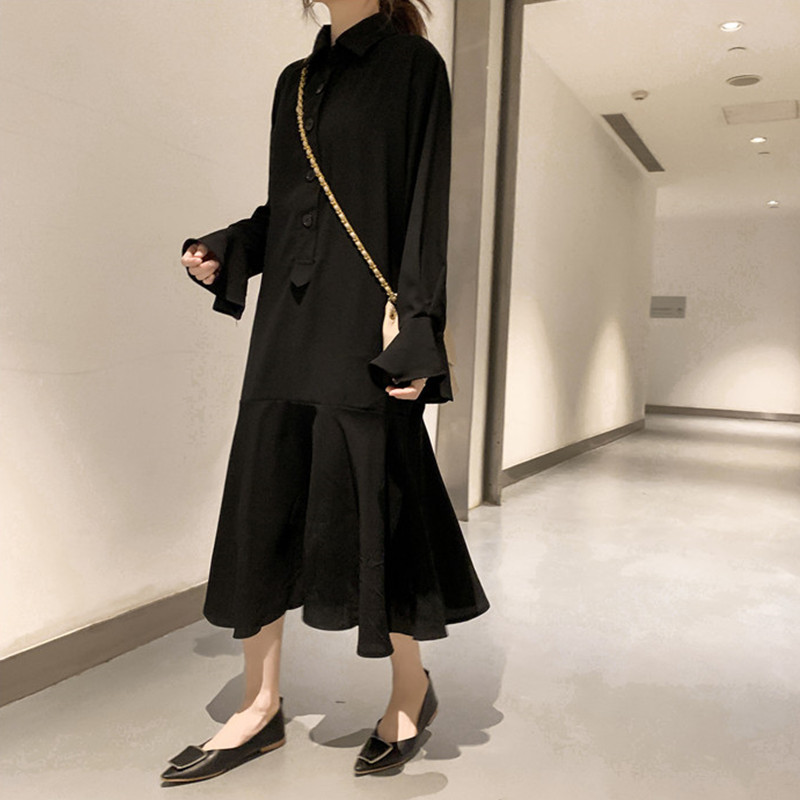 人気のファッショントレンド Hd限定黒 ワンピース 襟付き ロング