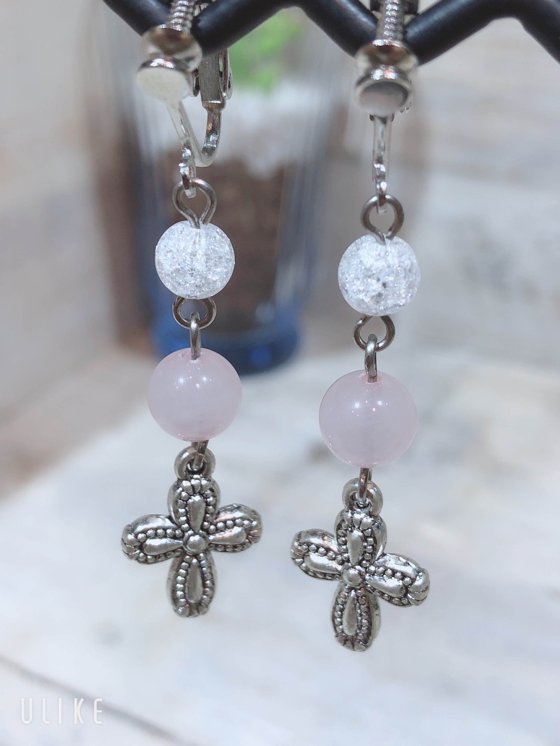 恋愛運 Up メタルチャーム付パワーストーン ローズクォーツ イヤリング チャーム変更可能 ルーベラ