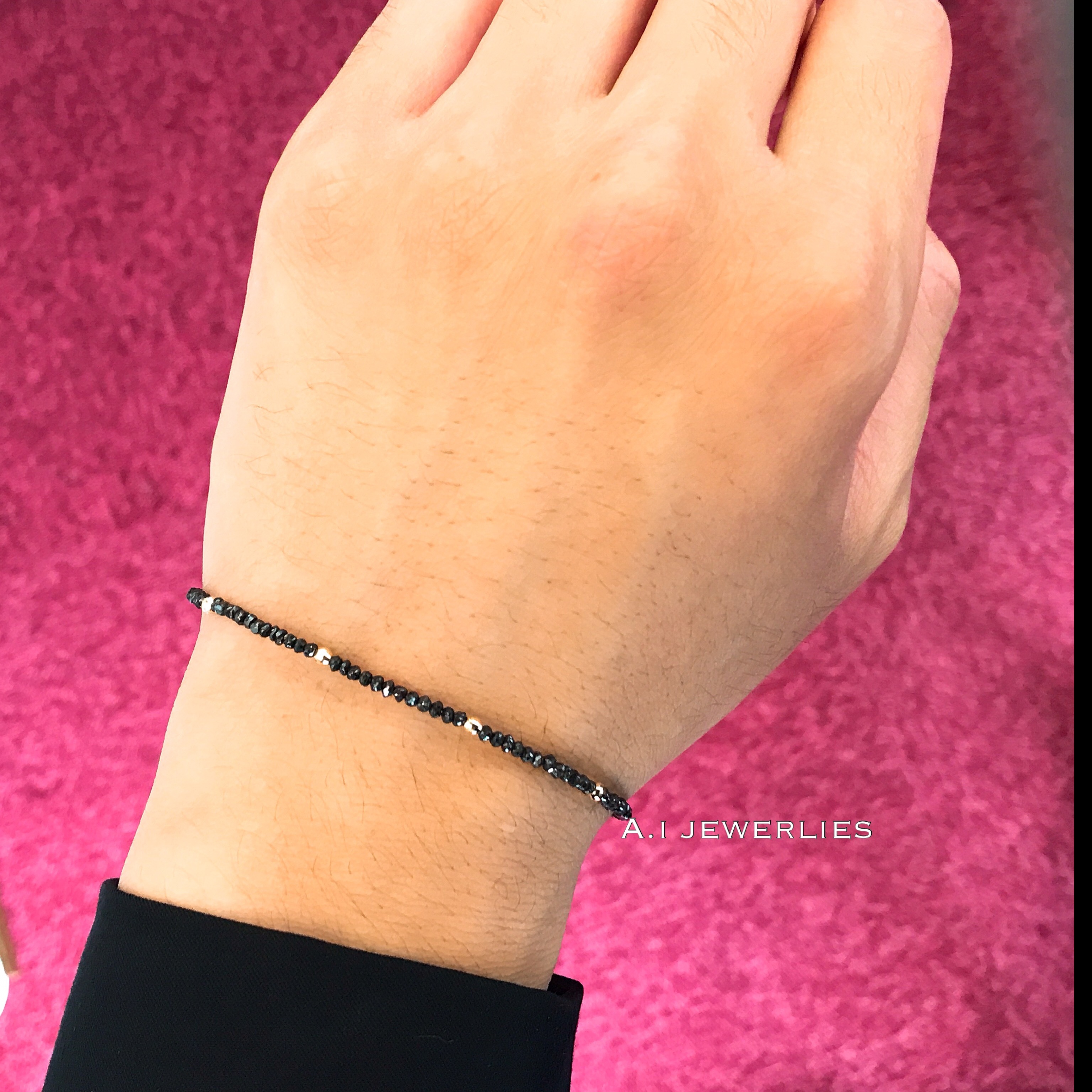 ブレスレット 18金 ブラック ダイヤモンド K18 天然 ブラックダイアモンド ブレスレット 約16 5 21cm 2mm 幅 K18 Black Diamonds Ring A I Jewelries エイアイジュエリーズ
