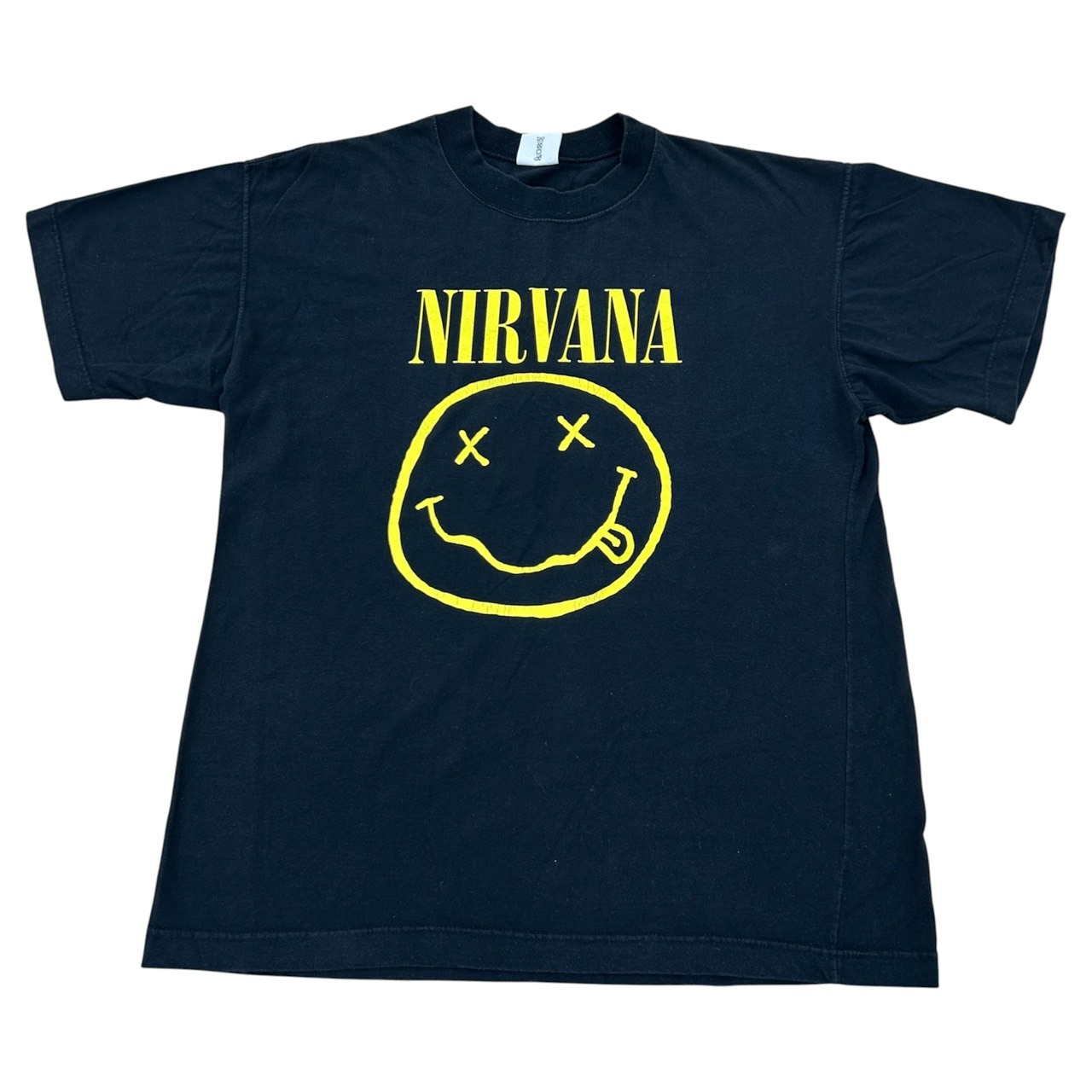 NIRVANA Smiley Face T-Shirt Black Yellow Size L