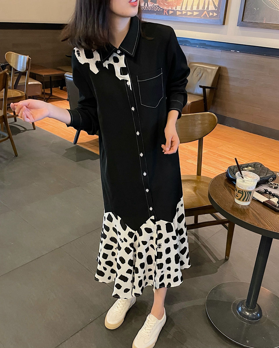 直売正本 シャツ ワンピース レディース ロング丈 ミモレ 水玉 ドット 牛柄 ウシ 長袖 切り替え 個性的 特注販売中 Miracleleaffl Com