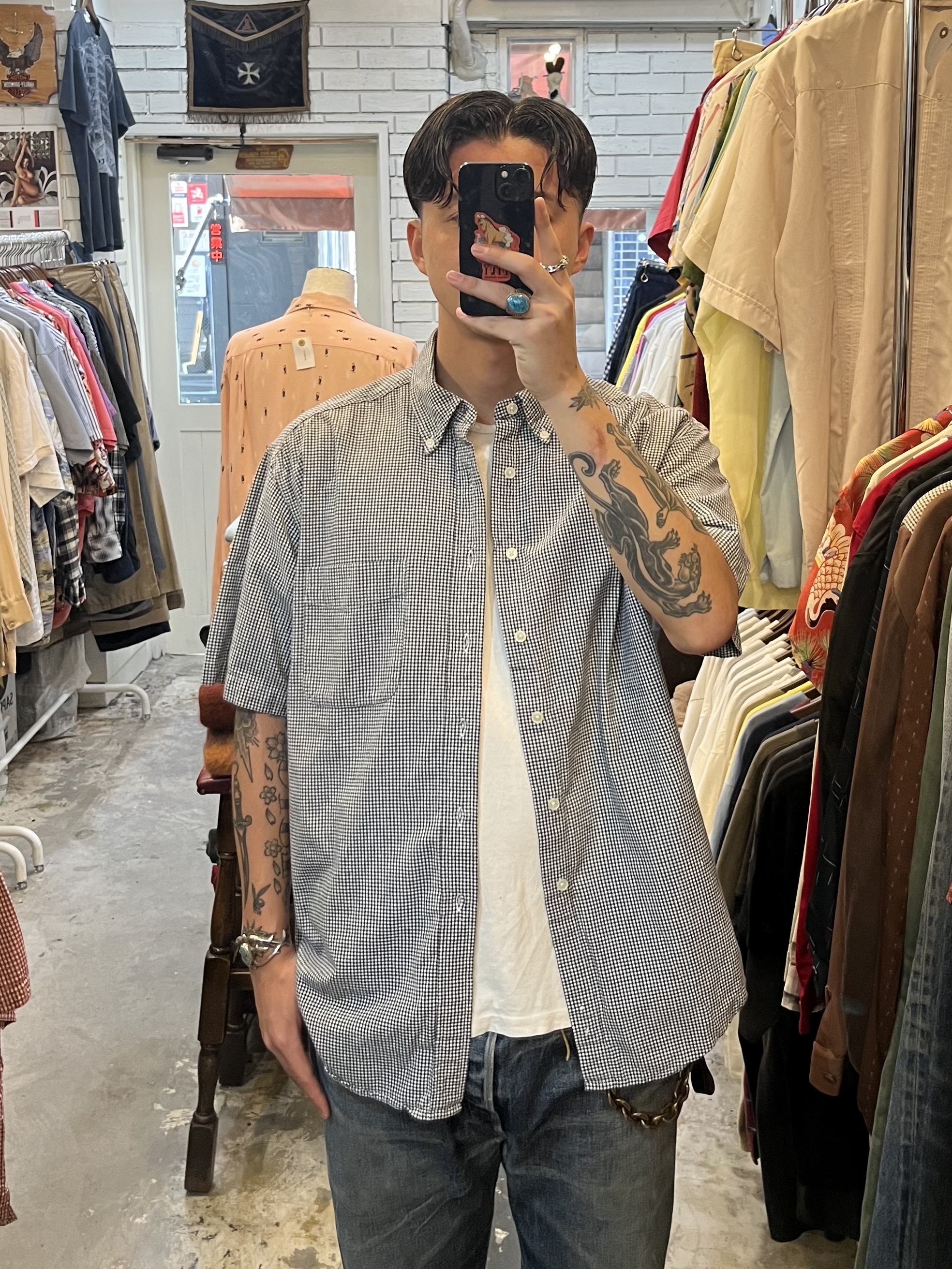 90’s Dockers コットンシャツ ギンガムチェック ブラック Lサイズ の画像 2