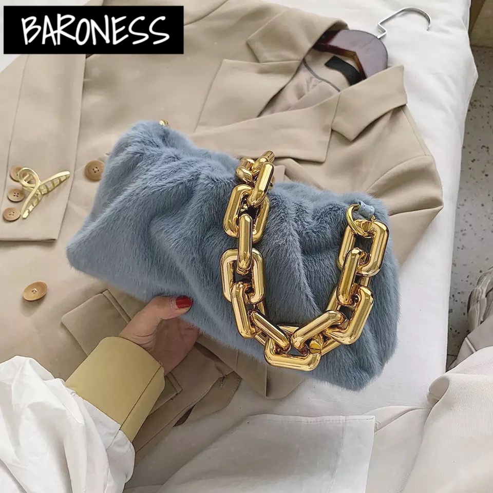 送料無料 5色 ショルダーバッグ ハンドバッグ バッグ カバン 鞄 チェーン 海外 秋 冬 ブルー グレー ブラック ホワイト ピンク Baroness