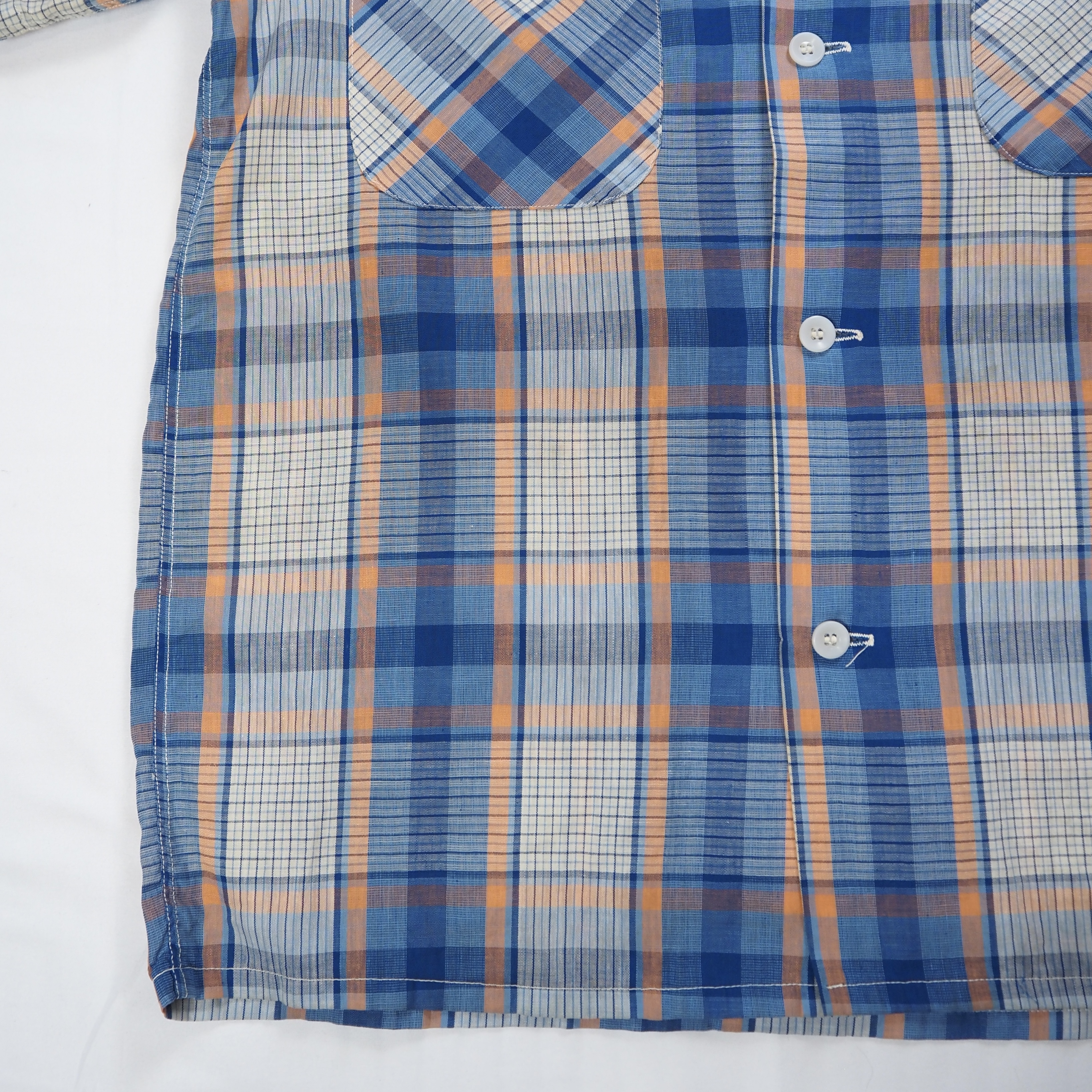 50’s Pilgrim 半袖コットンシャツ ブルー×オレンジ Sサイズ の画像 8