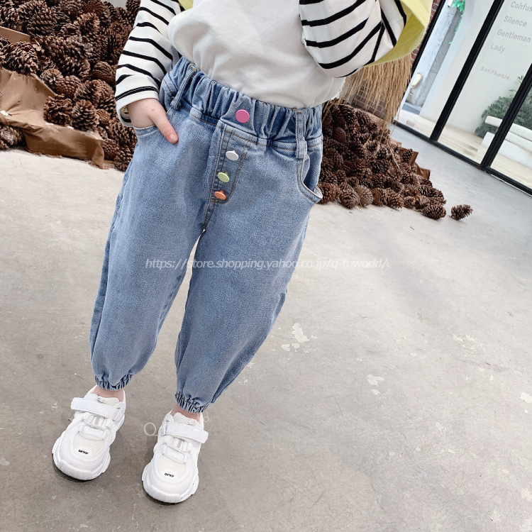 90 140 デニム パンツ ボトムス カラフルボタン 韓国版 韓国子供服 子供服 女の子 キッズ Q Toworld キュートワールド 子供服 メール便は何点でも送料の合計は280円
