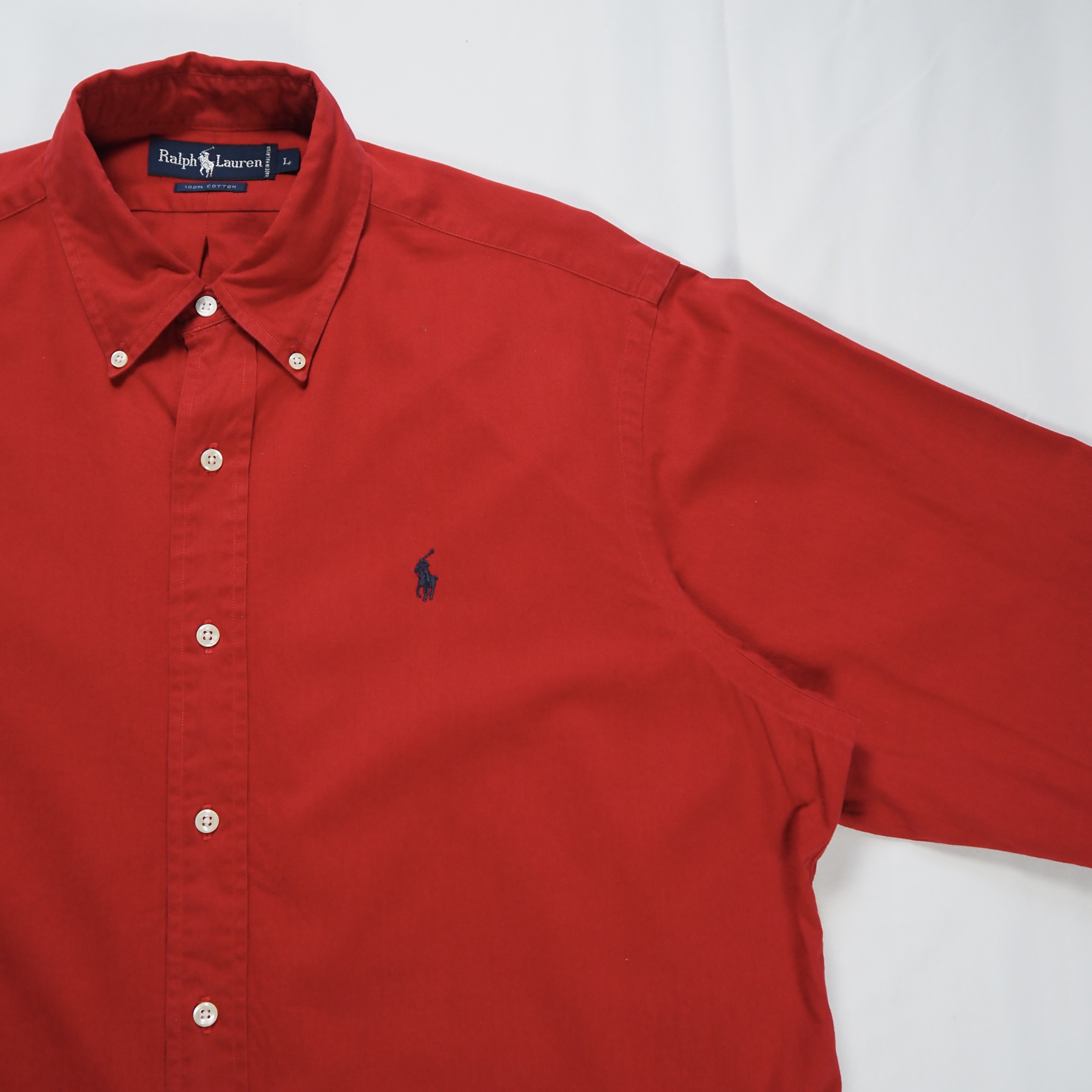 90’s Ralph Lauren Cotton Shirt ワインレッド L の画像 7