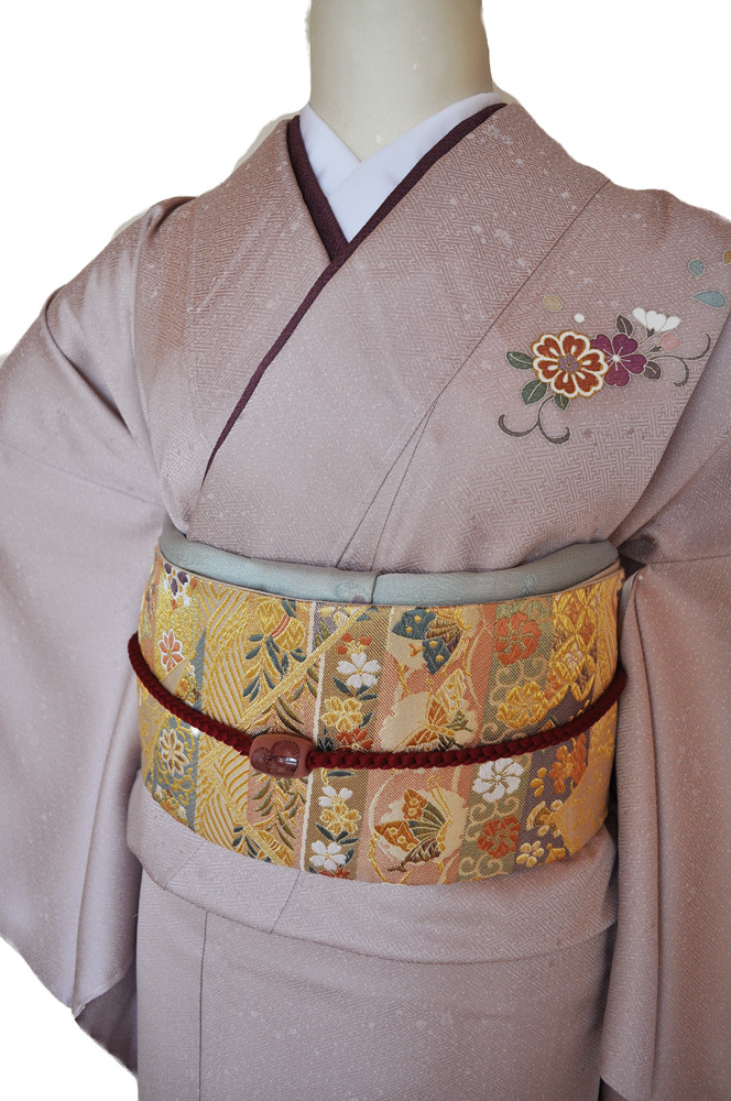 ワイドサイズ(トール&超ワイド)■訪問着レンタル■薄紫綸子に花鹿の子huwide5〔往復送料無料〕 - 画像3