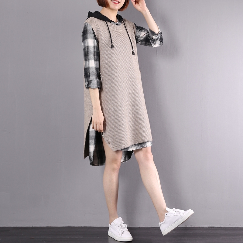 ニットベスト チェックシャツ セットアップ レディース チェックワンピース ニット チェック柄 秋新作 セットワンピース 秋冬 ツーピース 重ね着 ノースリーブ ニットワンピース Wanpi