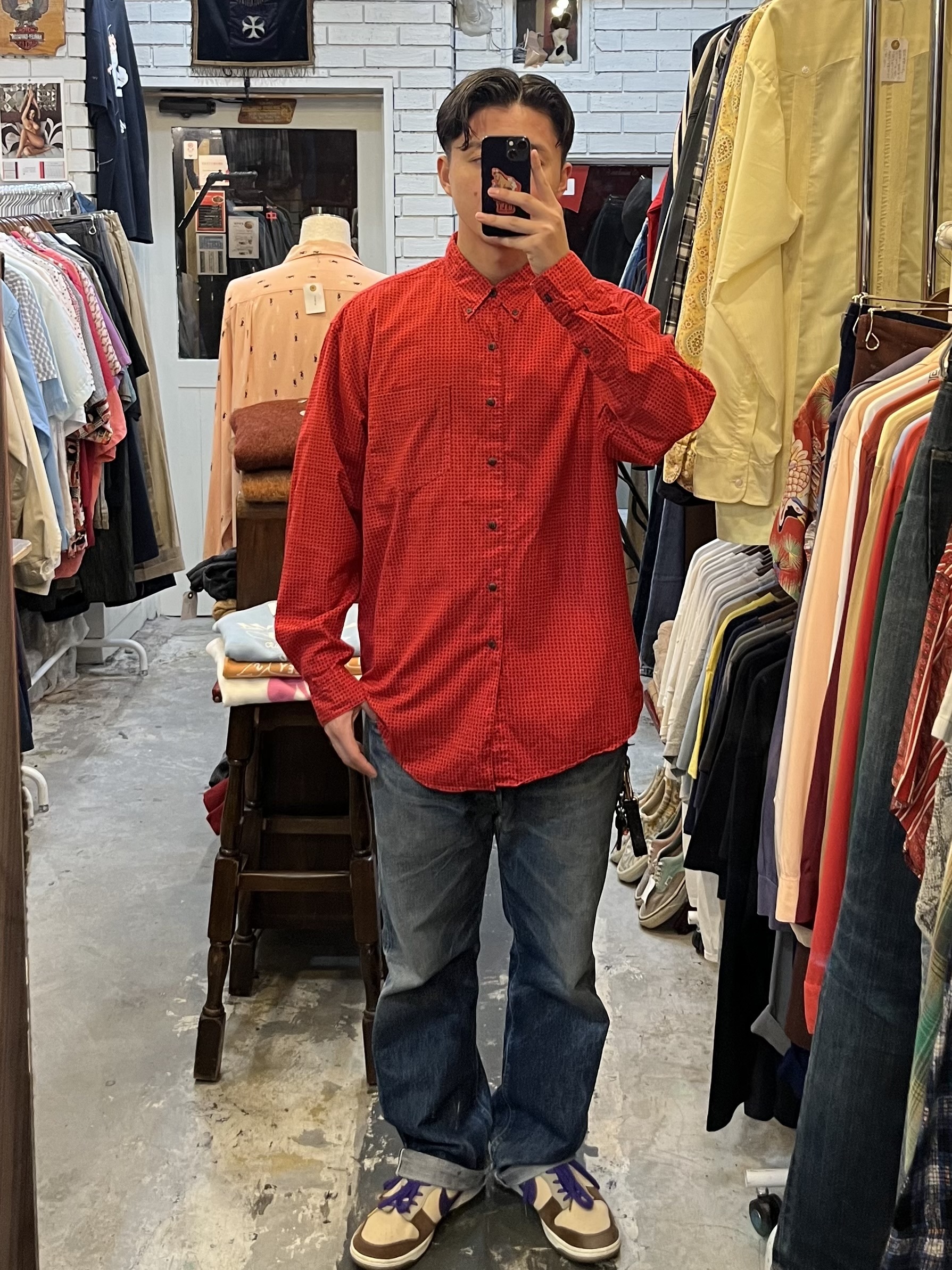 90’s OLD GAP コットンシャツ Lサイズ レッド の画像 4