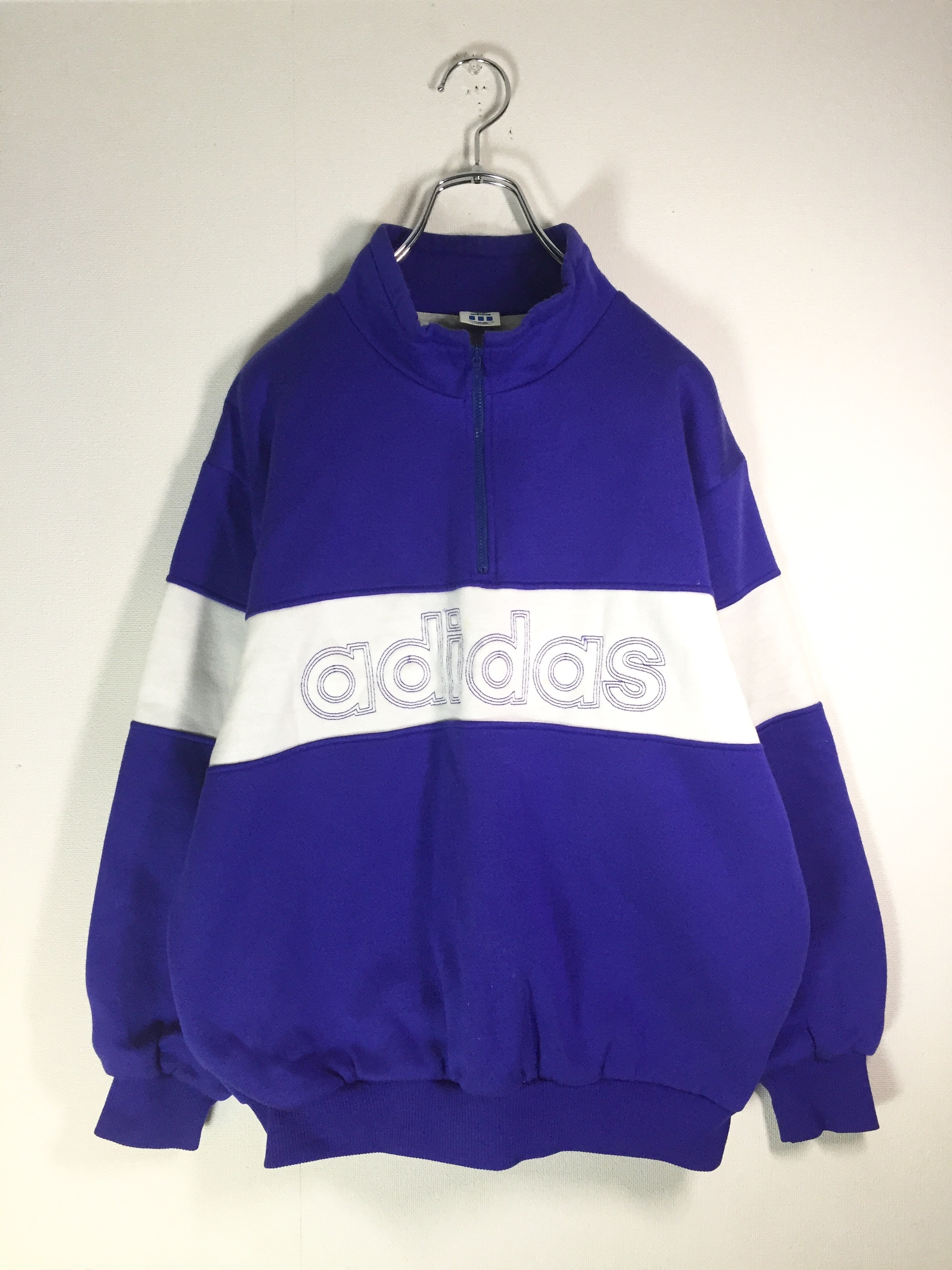 Adidas ハーフジップスウェット ロゴ刺繍 古着屋 Kafuca