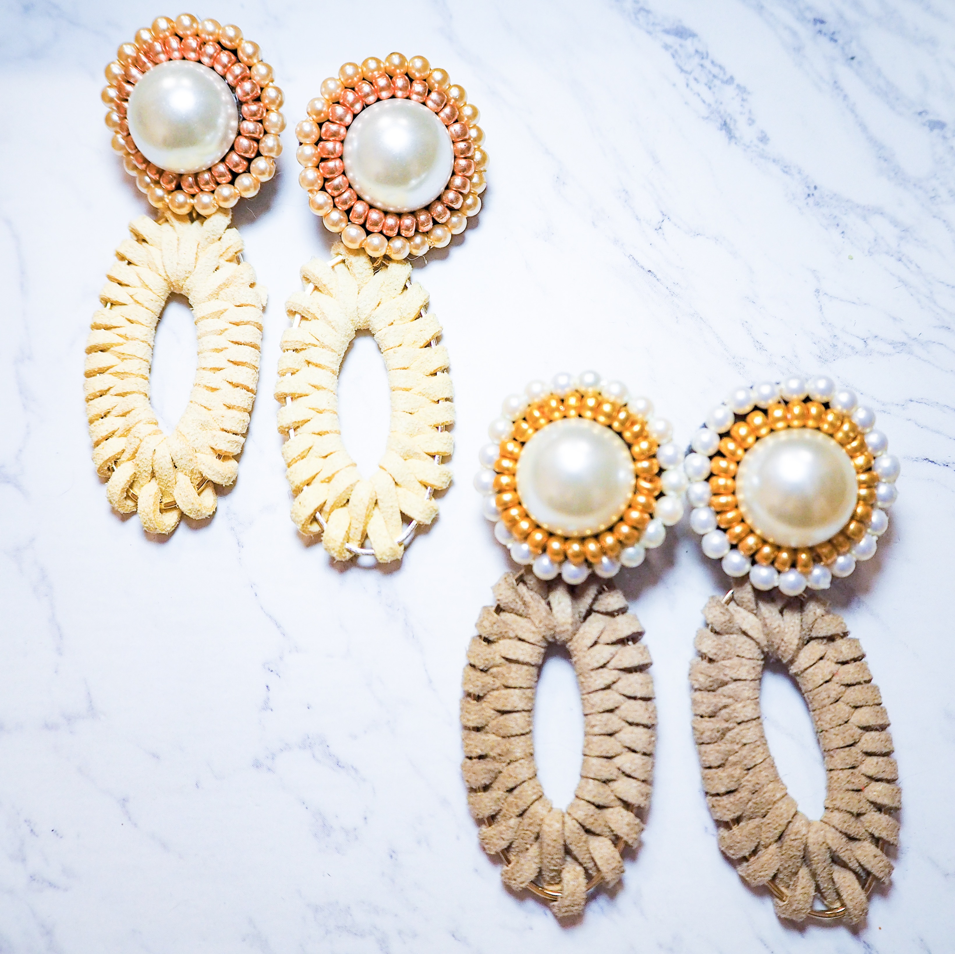 受注製品 パールと8の字編みフープのピアス Risso