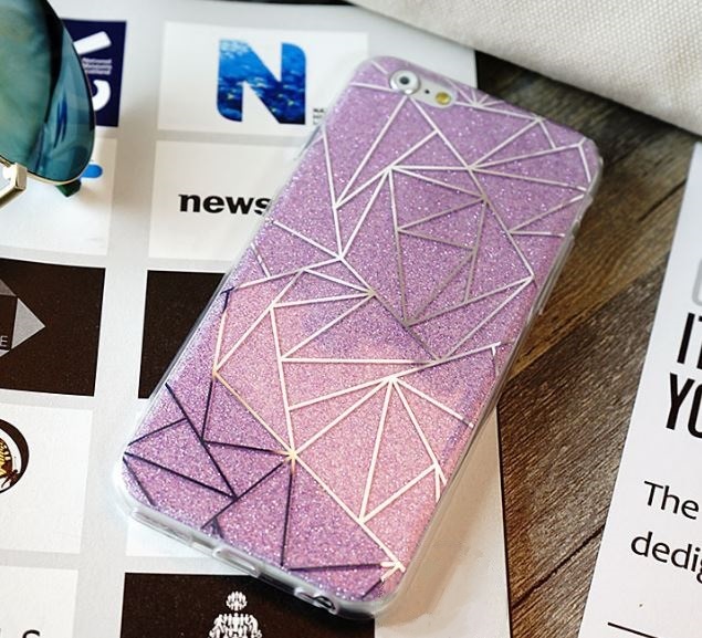 Iphone7 スマホ ケース スマートフォン カバー キラキラ ラメ 幾何学模様 かわいい パープル はんなり