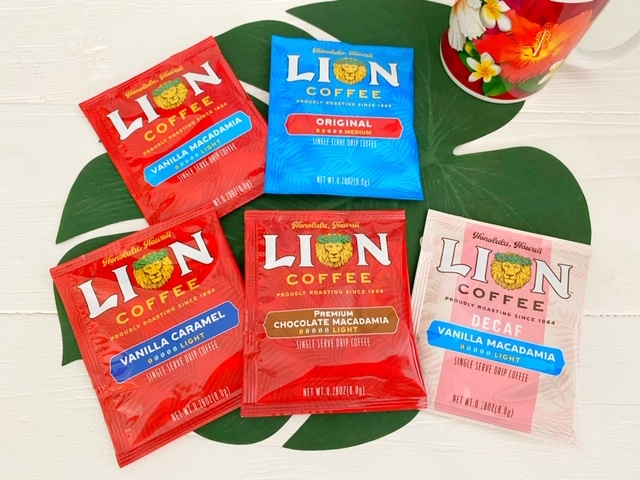 Lion Coffee ライオンコーヒー ライオン ドリップコーヒー 5種 お試しセット コーヒー フレーバーコーヒー ドリップパック ドリップバッグ おためし デカフェ カフェインレス ハワイ Hawaii ギフト プチギフト プレゼント 誕生日 母の日 卒業 転勤 退職 挨拶 買い回り