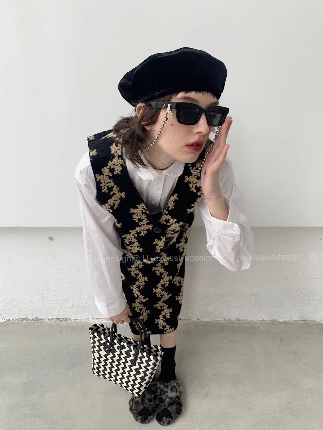 セットアップ】フェルトジャカード ジレ＋スカート セットアップ