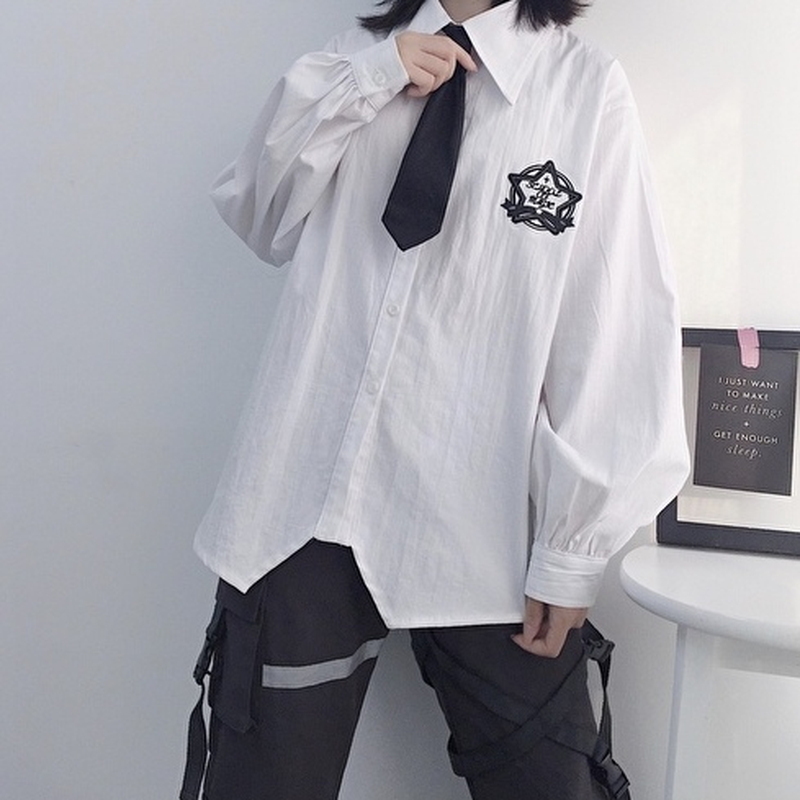 ゴスロリ 病みかわいい 白 シャツ 長袖 ネクタイ付き 原宿系 10代 20代 ゴスロリ 病みかわいい 白 シャツ 長袖 ネクタイ付き 原宿系 10代 20代